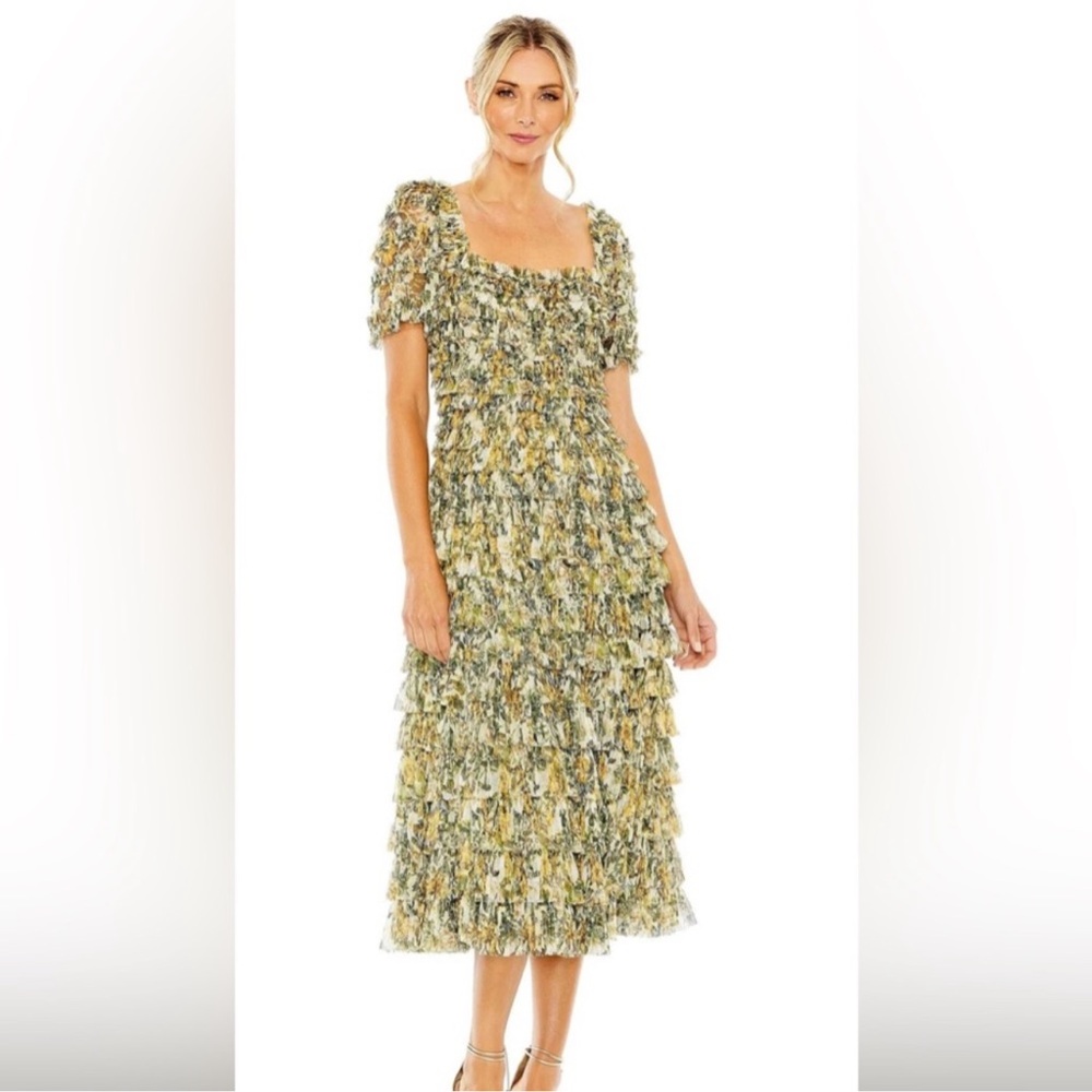 Mac Duggal Multicolor Ruffle Midi Dress